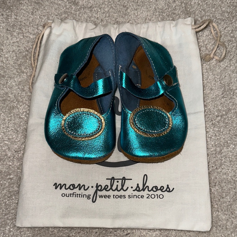 Metallic Blue & Gold Baby Soft Sole Mary Jane Shoes